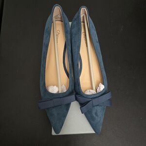 C. Paravano Pointed BowKnot Flats Blue Suede Women Leather Sz 10.5 EU 41 BNIB